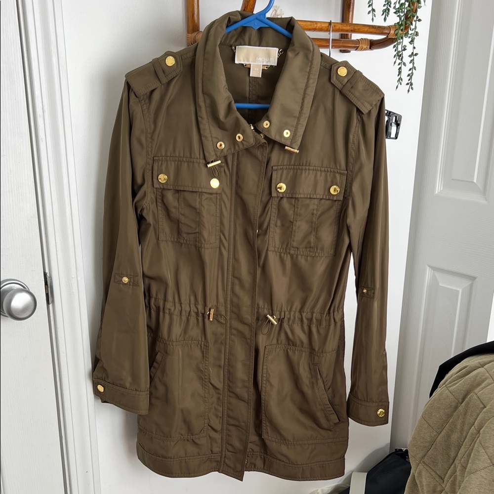 Michael Kors Women's Olive Utility Jacket with Gold Accents